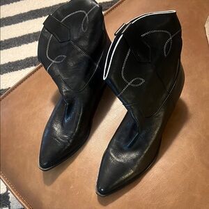 Marc Fisher Black Ankle Booties with White Stitching